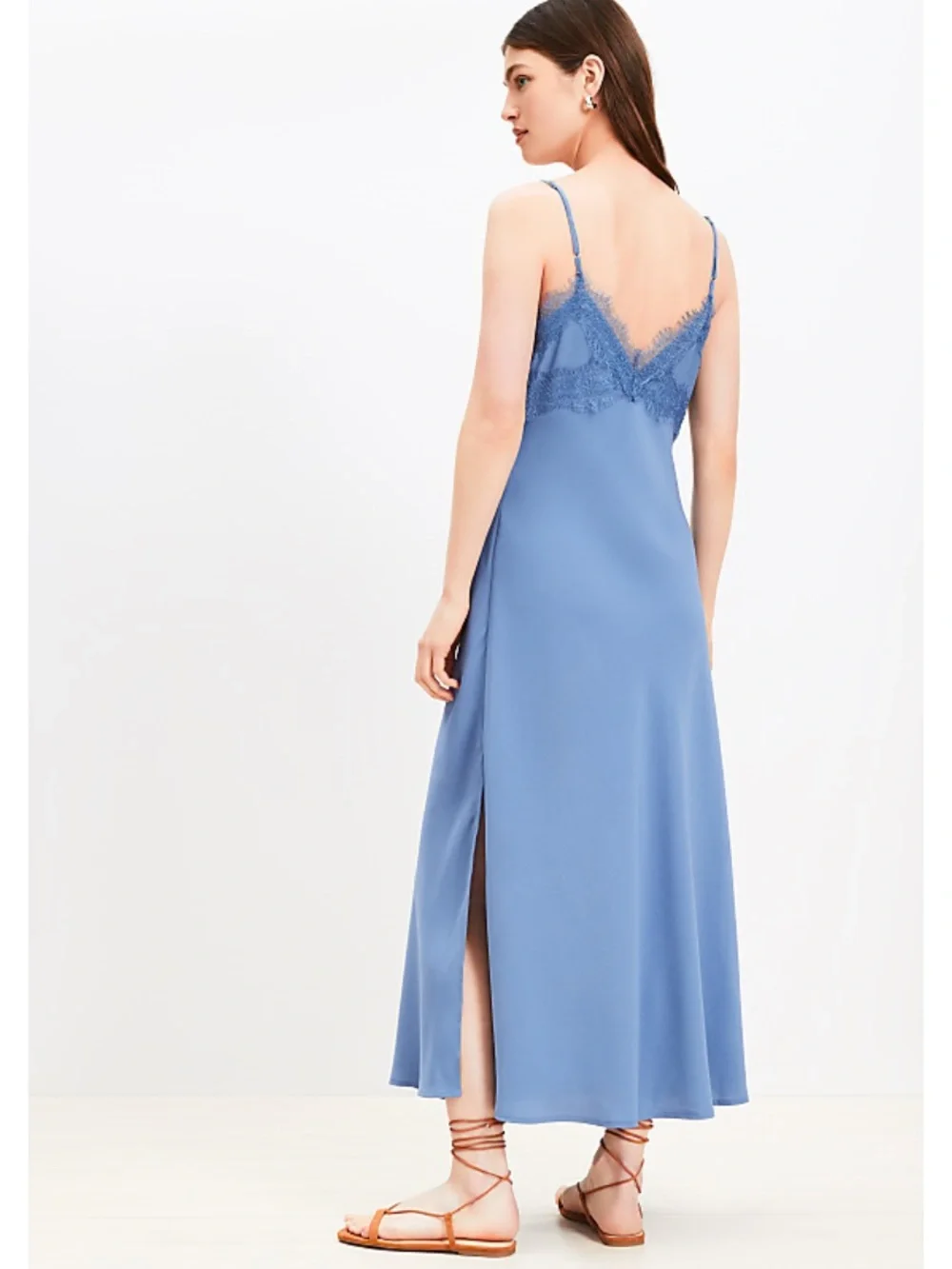 LOFT Lace Trim Midi Slip Dress Precious Sapphire Blue NWT - Picture 4 of 9